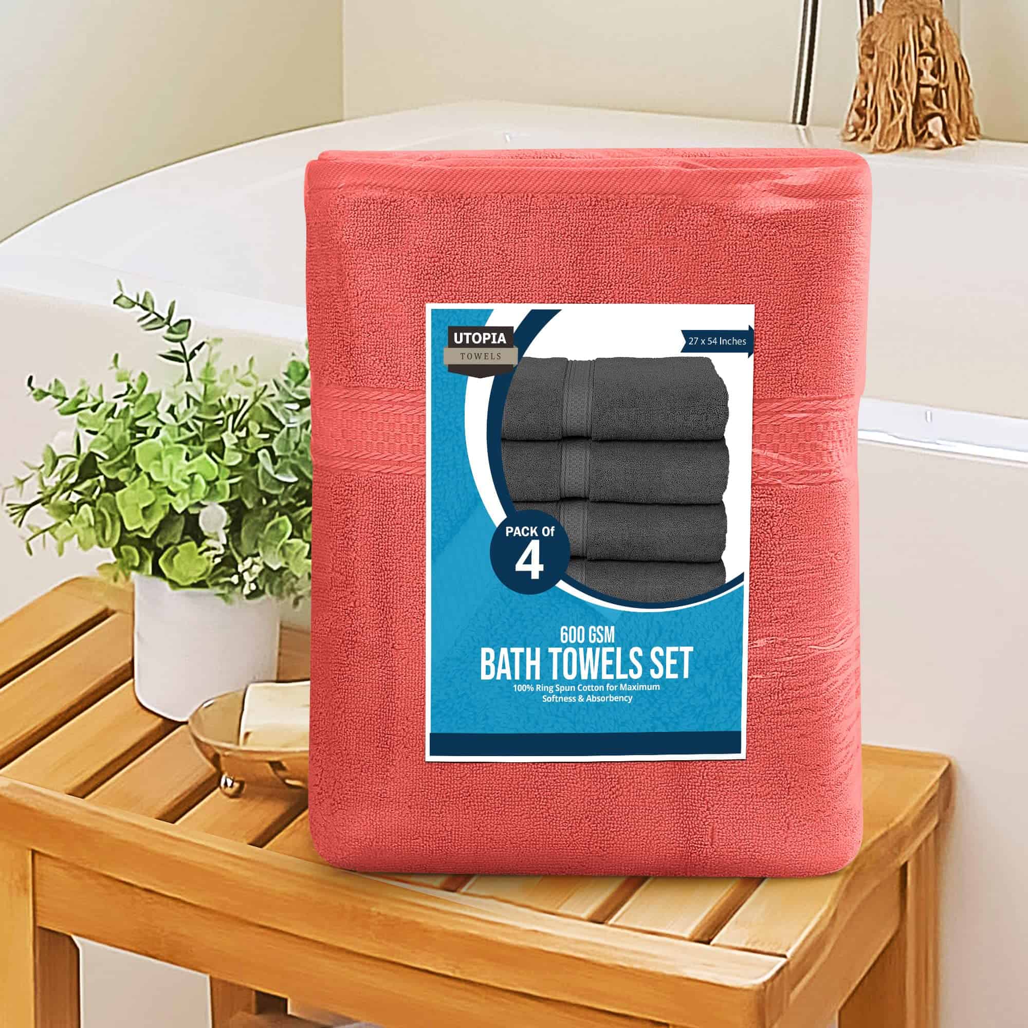 Utopia Towels 4 Pack Premium Bath Towels Set, 27 x 54 Inches, Coral