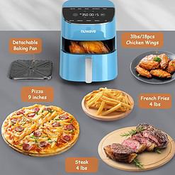 Nuwave Brio Plus Air Fryer 8 Qt, New & Improved, PFAS-FREE, 7 Digital One-Touch Cook Functions, Cozy Blue