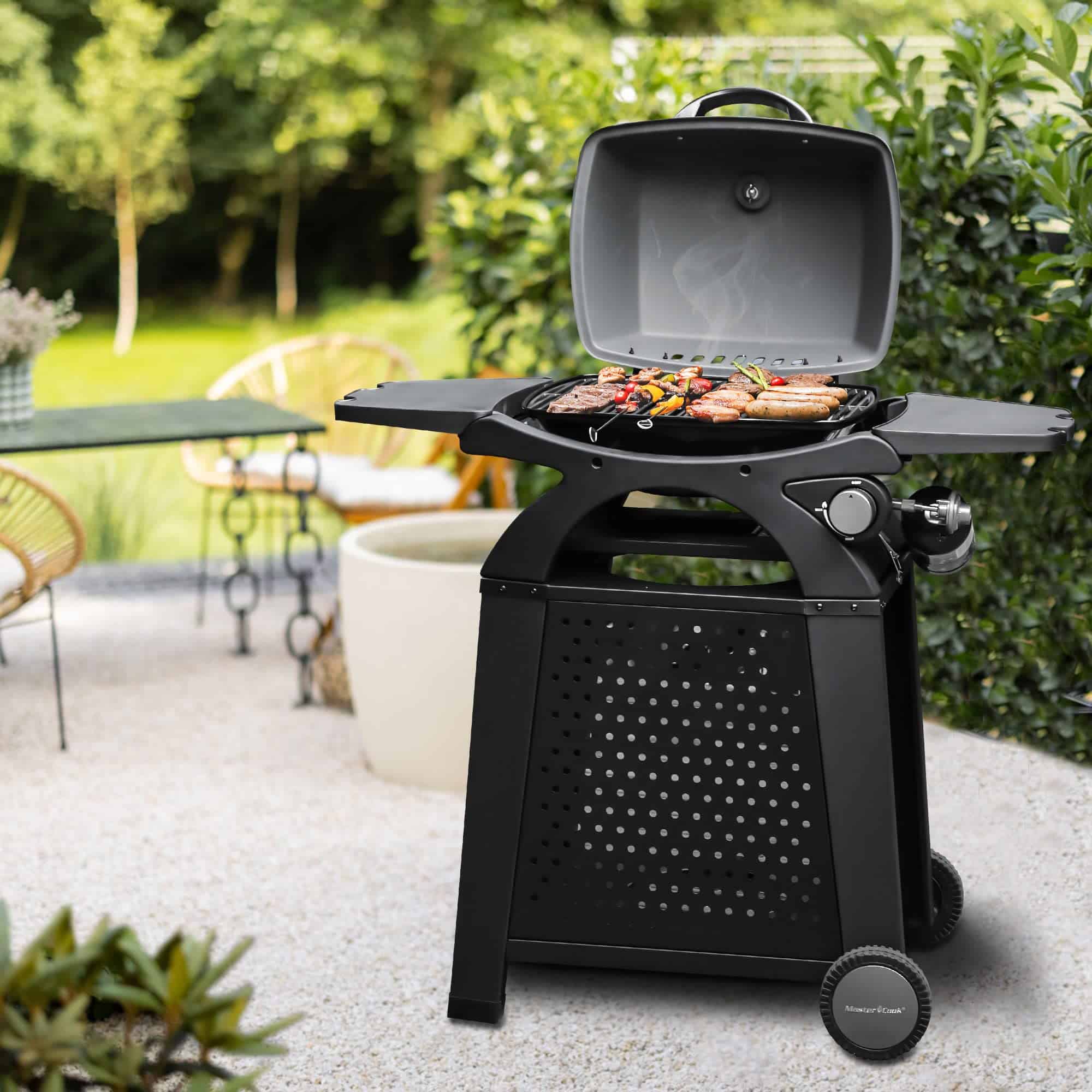MASTER COOK Gas Grill, BBQ Propane Gas Grill with Side Tables Grill Cart, Portable Tabletop Gas Grill