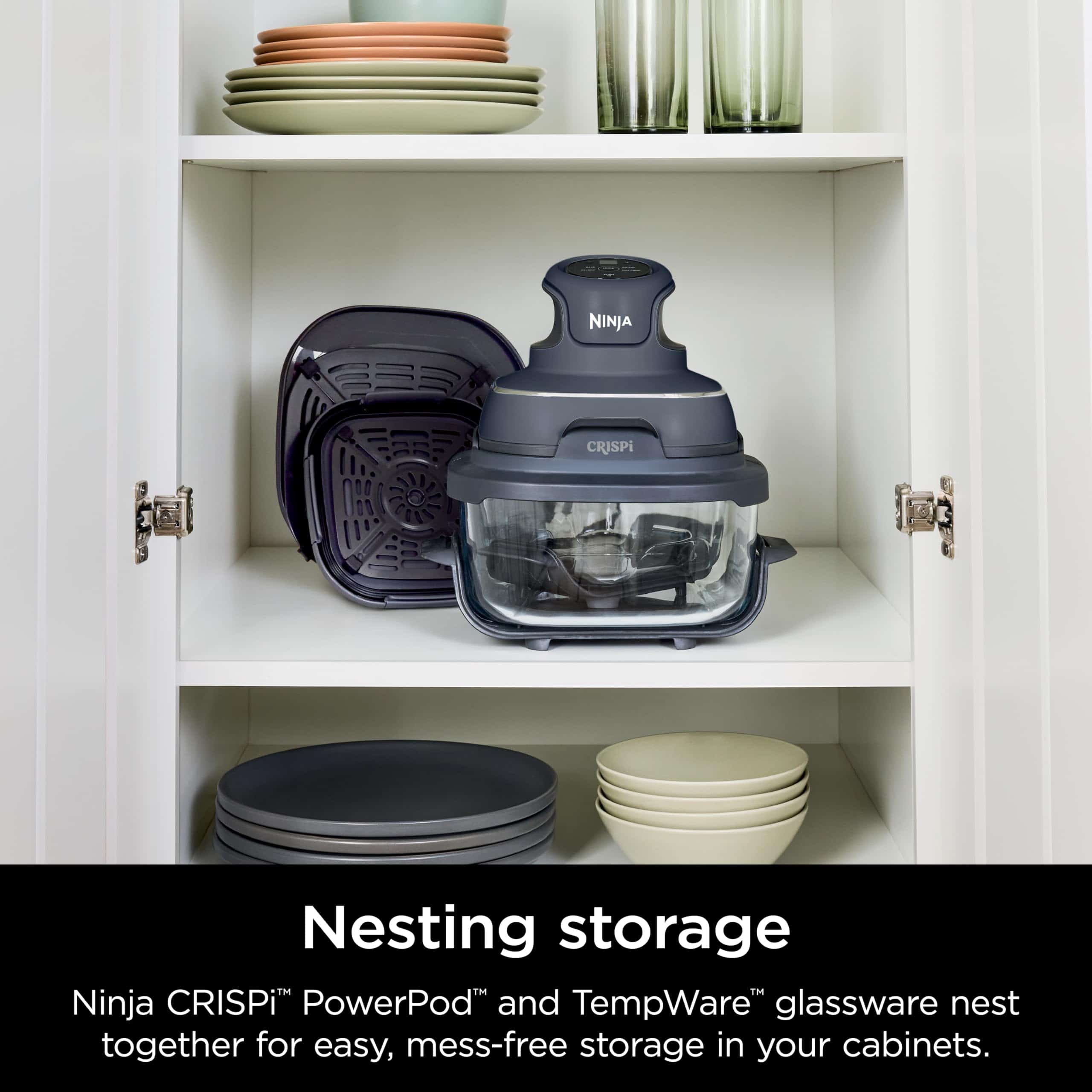 Ninja FN101GY Crispi Air Fryer, Microwave, Freezer & Dishwasher Safe, Non Toxic Glass Portable Cooking System