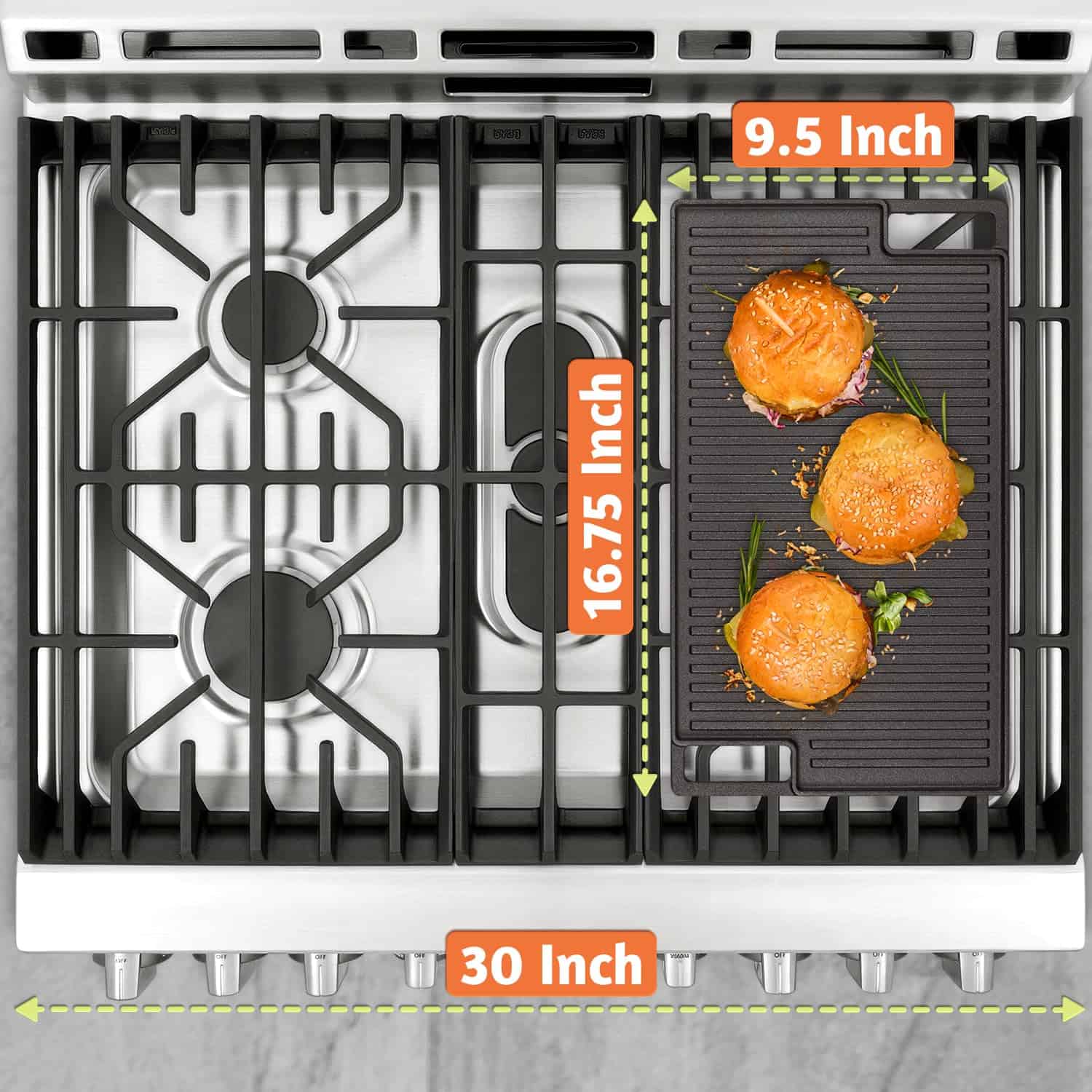 Cast Iron Griddle, Reversible Grill/Griddle, Cast Iron Press, Pan Scraper, Pinch Mitts (9.5" x 16.75")
