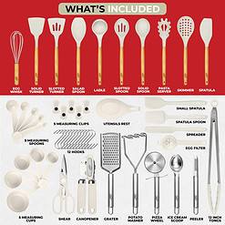 Kaluns 50 PCS Silicone Kitchen Utensils Set Complete Kitchen Set, Khaki