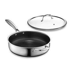 HexClad Hybrid Nonstick 3.3 Qt Deep Sauté Pan and Lid, Dishwasher and Oven-Safe, Induction Ready, Compatible with All Cooktops