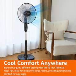 Amazon Basics 16-Inch 3-Speed Pedestal Floor Fan, Standing Fan for Home, Black