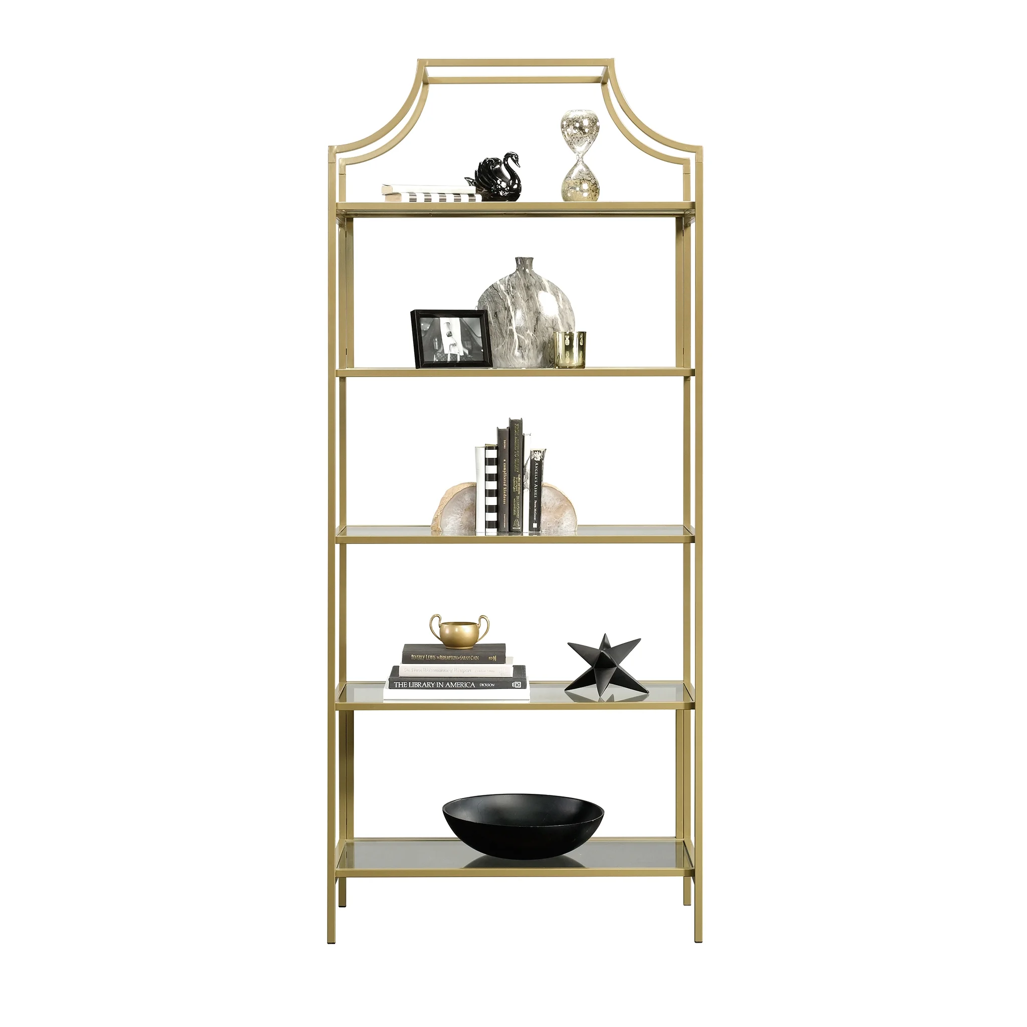 Better Homes & Gardens 71" Nola 5 Shelf Etagere Bookcase, Gold Finish