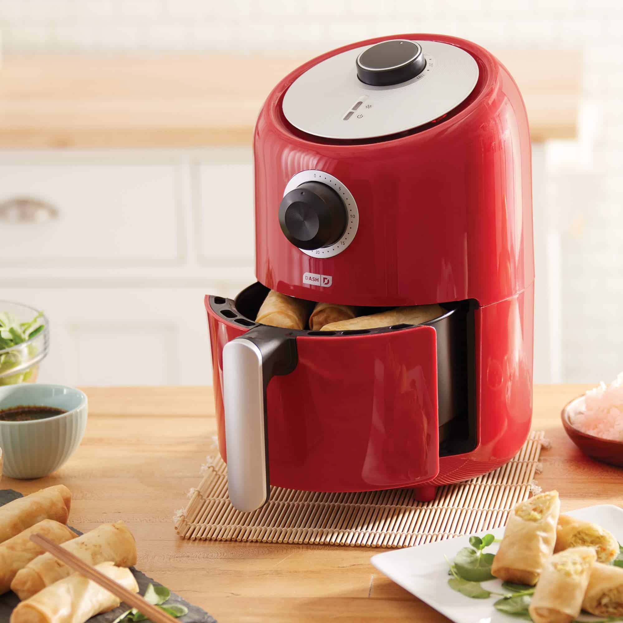 DASH Compact Air Fryer Oven Cooker with Temperature Control, Non-stick Fry Basket, 2 Quart - Red