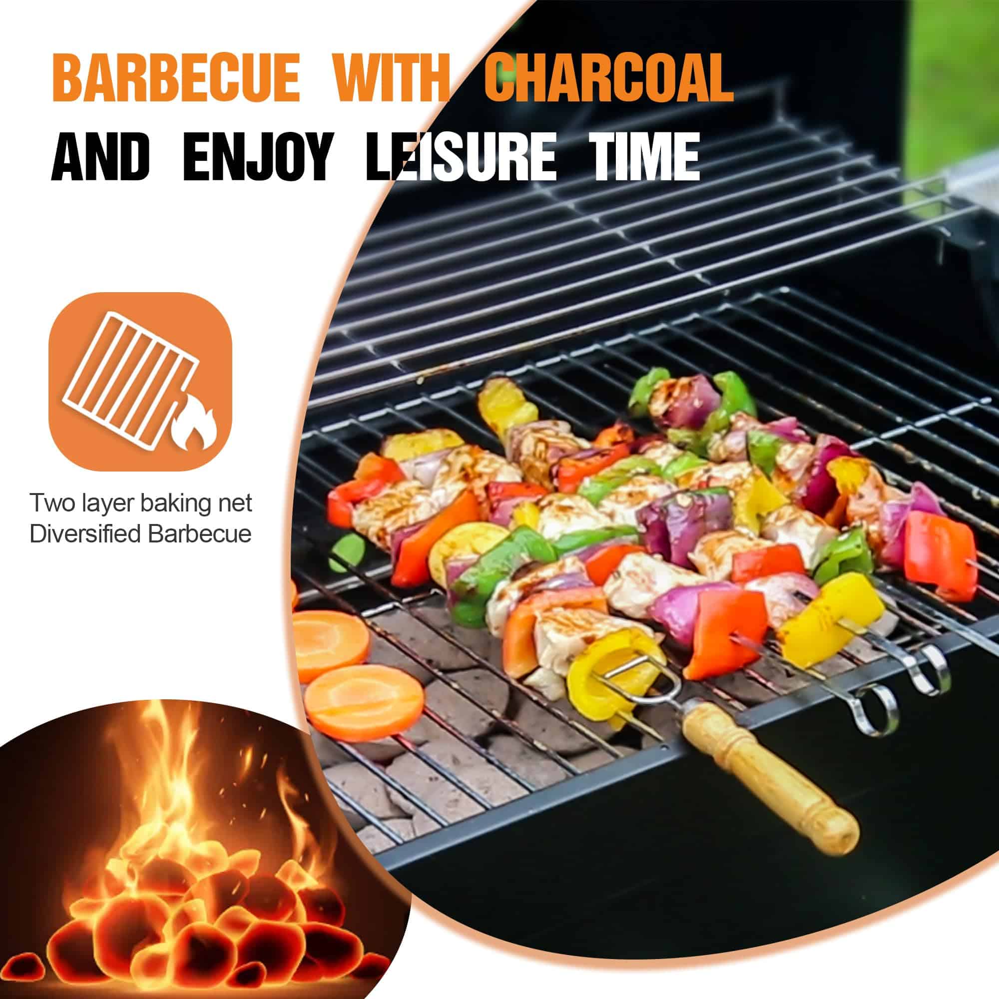 Master Cook Charcoal Grill Outdoor Barbecue 238sq Grill Small BBQ Grill with Side Table for Camping Outdoor Backyard and Patio