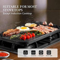 SENSARTE Nonstick Griddle Grill Pan, Pro-Grid Reversible Grill & Griddle Pan, Two Burner Cast Aluminum Griddle, 19.5