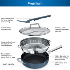 Ninja, Cookware, Steamer, Strainer Basket, Glass Lid and Spatula, Foodi NeverStick PossiblePan, Premium Set, CW102BL