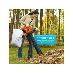 BLACK+DECKER BV6000 Leaf Blower & Leaf Vacuum, 3-in-1, 12-Amp, 250-MPH, 400-CFM