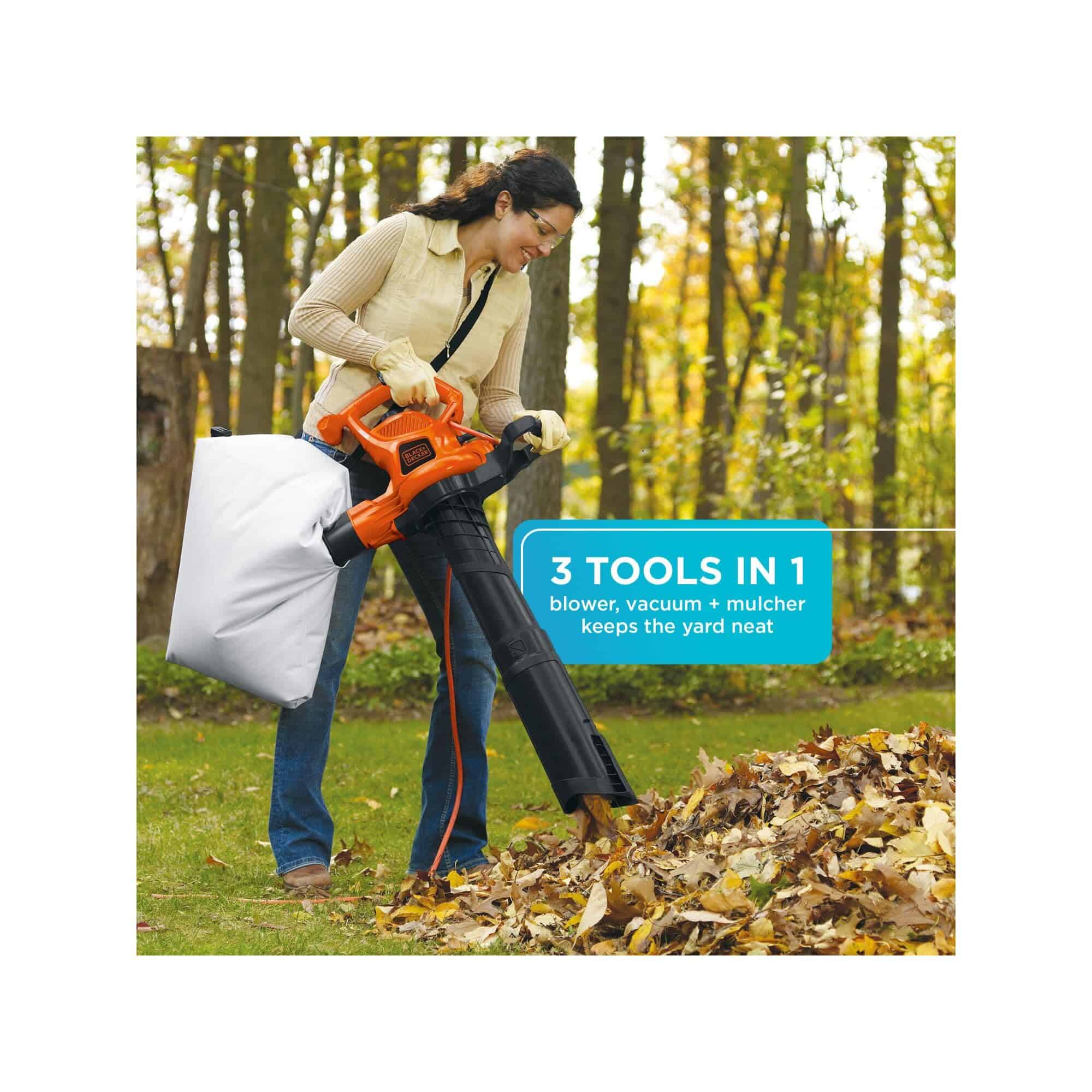 BLACK+DECKER BV6000 Leaf Blower & Leaf Vacuum, 3-in-1, 12-Amp, 250-MPH, 400-CFM