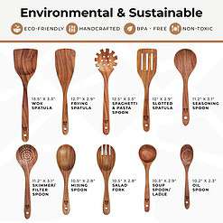 Wooden Spoons for Cooking, 10 Pcs Wooden Cooking Utensils Set – Wooden Utensil Set for Nonstick Pans & Cookware