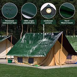 Winpull Tarp 12x20 Feet 16 Mil Heavy Duty Waterproof Tarp, Multipurpose Large Tarp Cover with Brass Grommets and Reinforced Edges