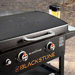 Blackstone 1883 Original 28” Griddle with Integrated Protective Hood and Counter Height Side Shelves, Powder Coated Steel, Black