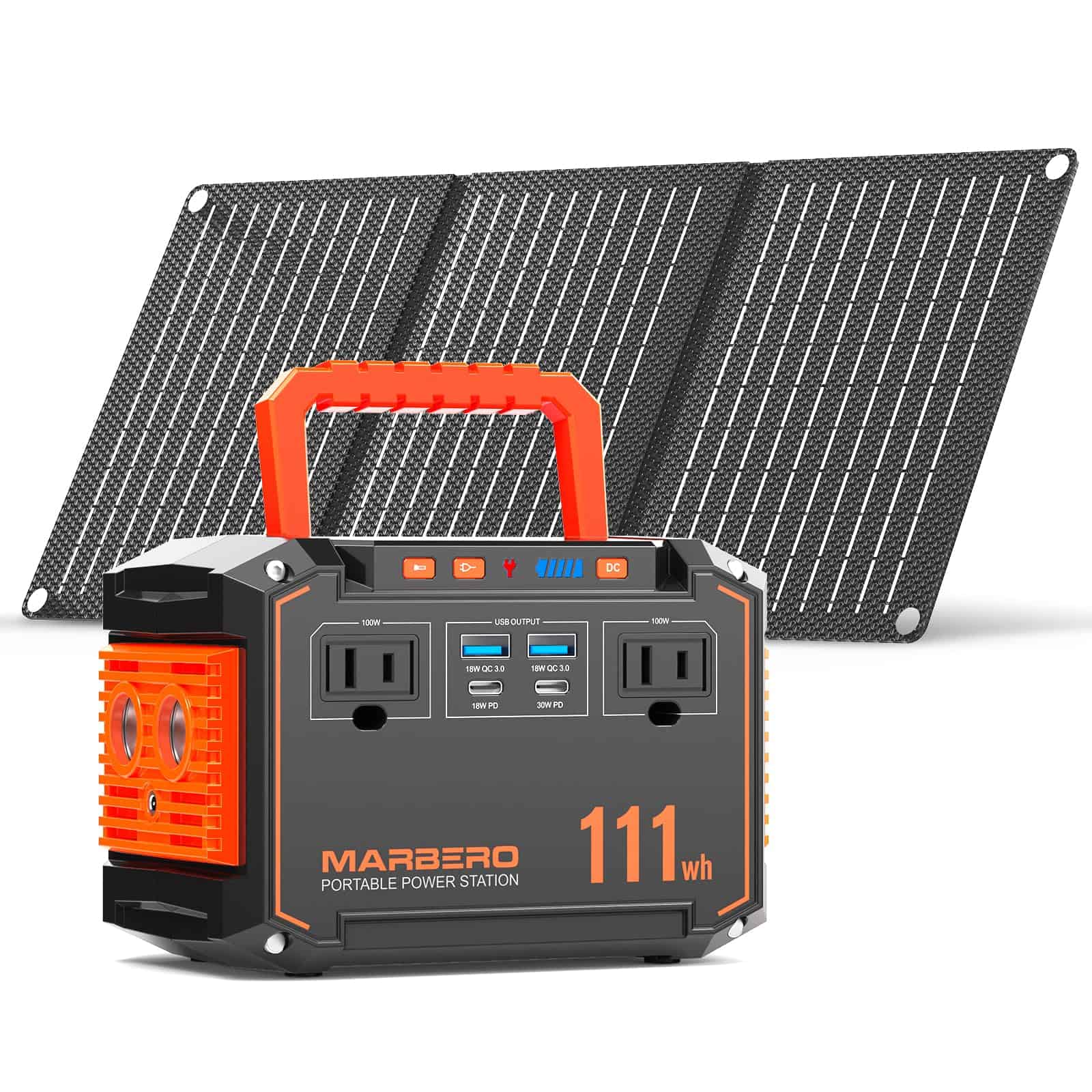 MARBERO 150W Peak Solar Generator with 30W Solar Panel 111Wh Camping Portable Power Station 110V Power Bank