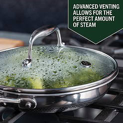 HexClad Hybrid Nonstick 8-Inch Fry Pan with Tempered Glass Lid, Stay-Cool Handle, Dishwasher and Oven Safe