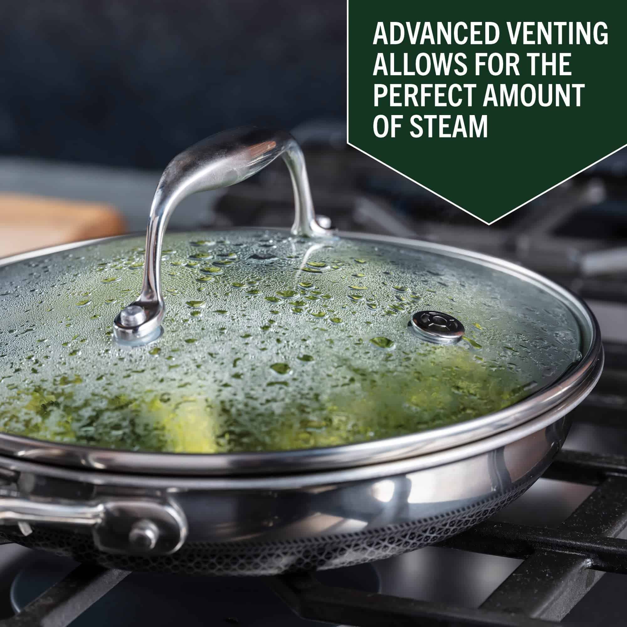 HexClad Hybrid Nonstick 8-Inch Fry Pan with Tempered Glass Lid, Stay-Cool Handle, Dishwasher and Oven Safe