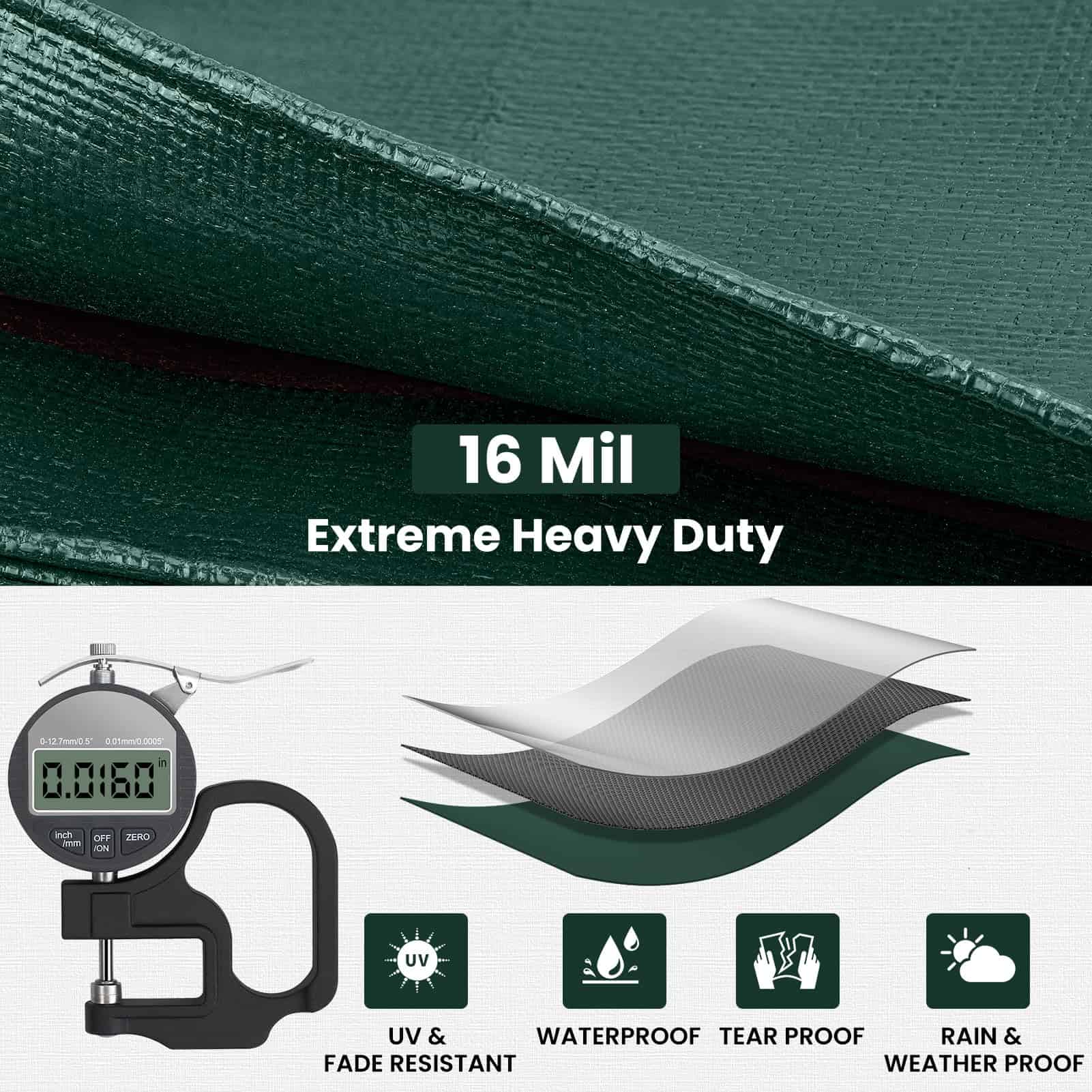 Winpull Tarp 12x20 Feet 16 Mil Heavy Duty Waterproof Tarp, Multipurpose Large Tarp Cover with Brass Grommets and Reinforced Edges