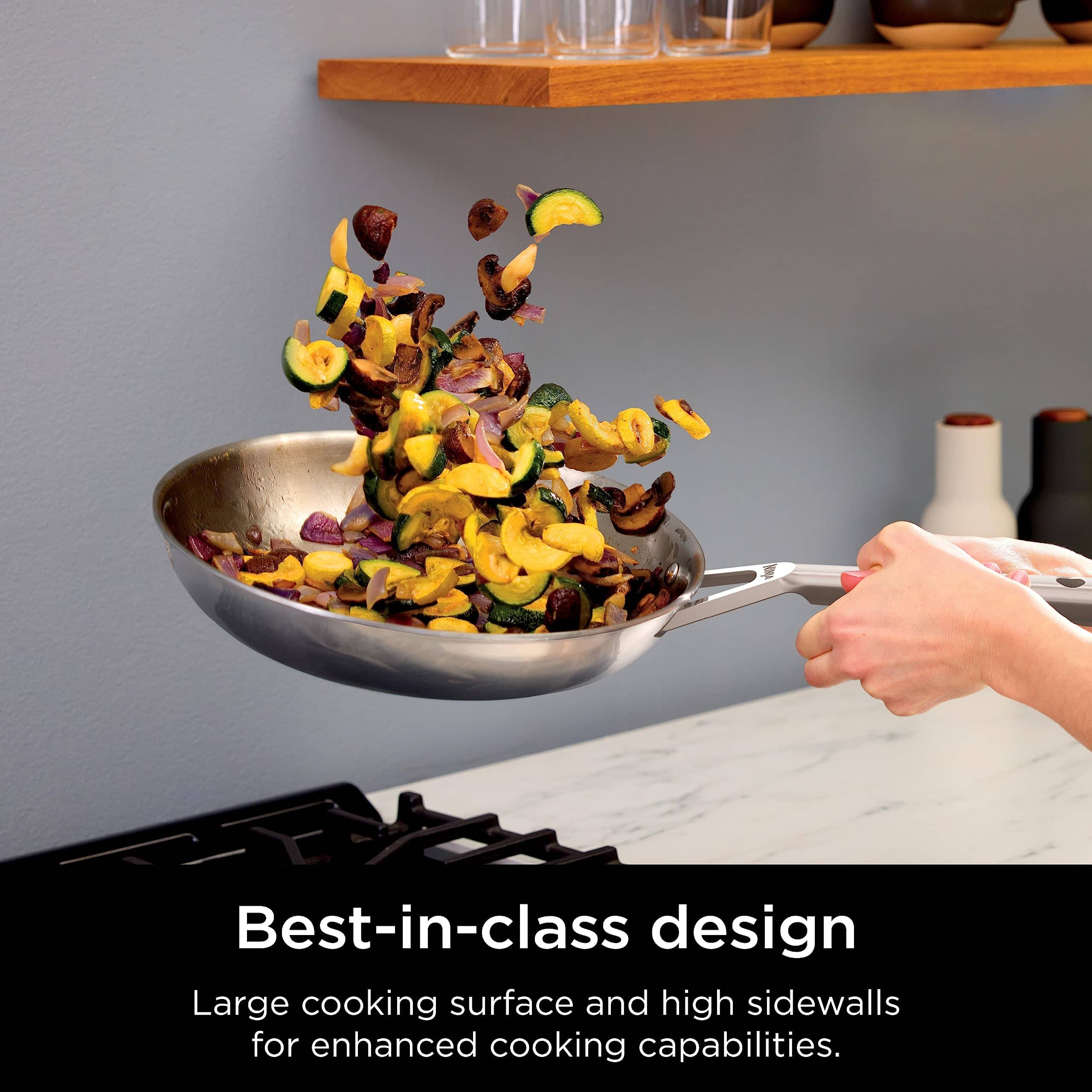 Ninja C90030 Everclad Commercial-Grade Stainless Steel 12" Fry Pan, Tri-Ply Pans, Oven Safe to 600°F, PTFE Safe, Stainless