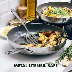 GreenPan Chatham Tri-Ply Stainless Steel Healthy Ceramic Nonstick 12 Piece Cookware Pots and Pans Set, Silver