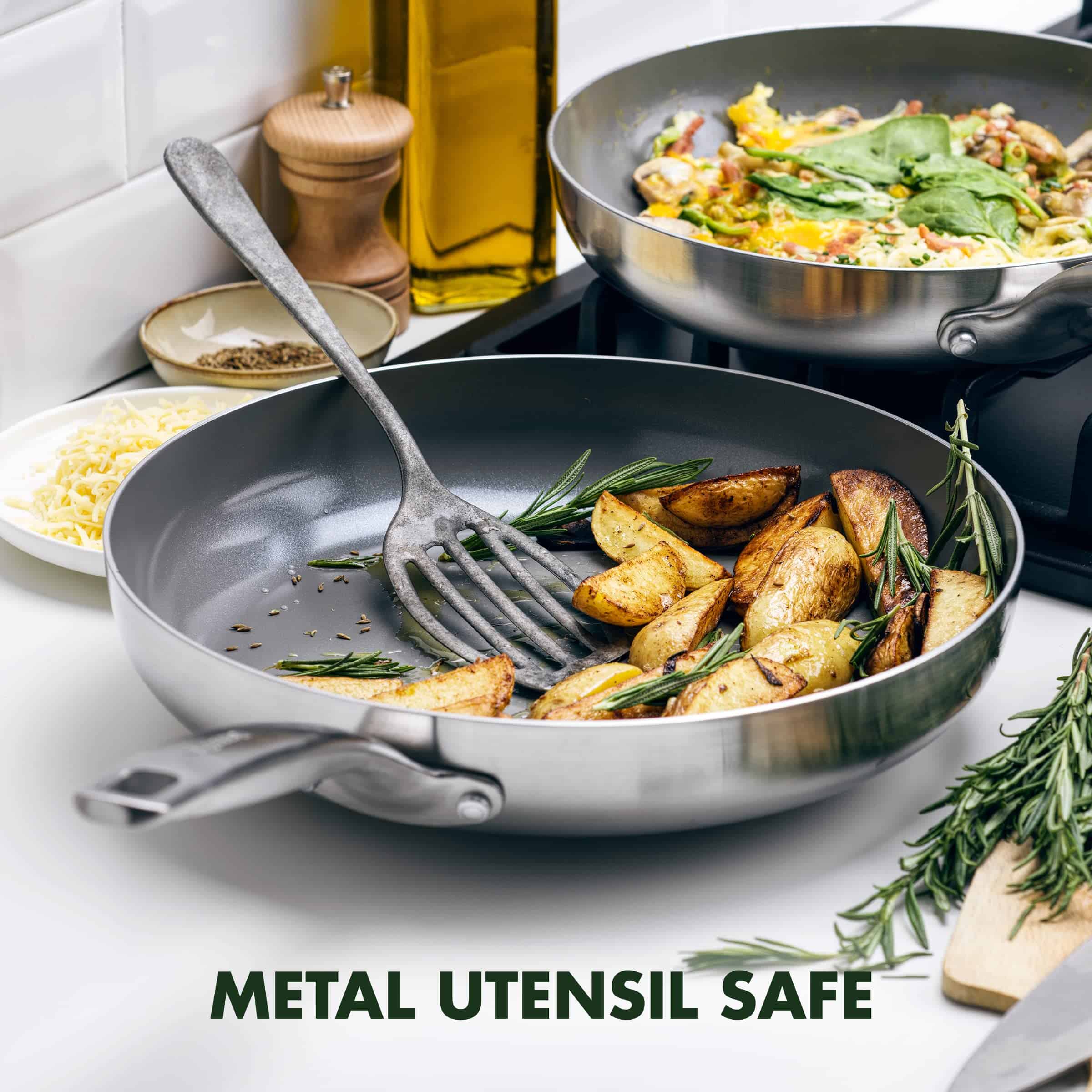 GreenPan Chatham Tri-Ply Stainless Steel Healthy Ceramic Nonstick 12 Piece Cookware Pots and Pans Set, Silver
