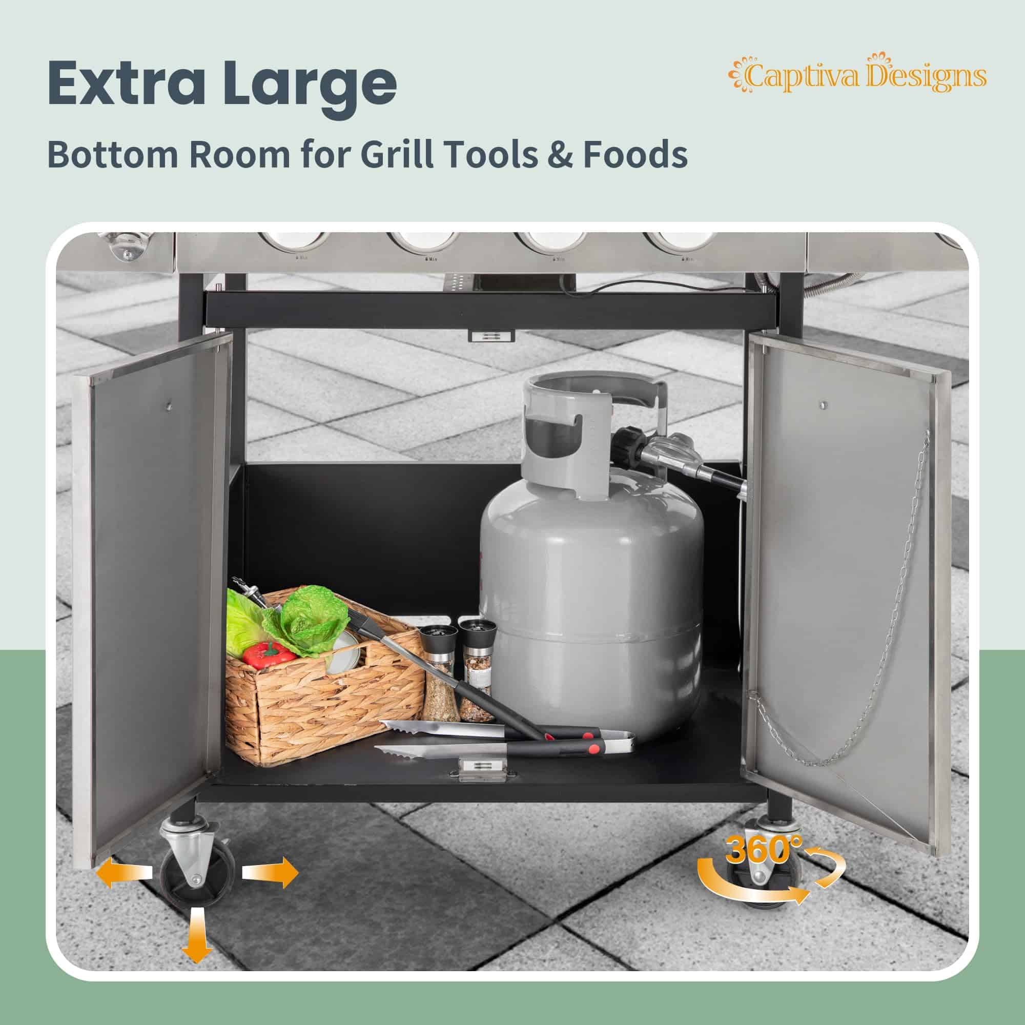 Captiva Designs 4-Burner Propane Gas BBQ Grill with Side Burner & Porcelain-Enameled Cast Iron Grates