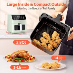 Beelicious Pro 5.8QT Large Air Fryer, 12-in-1 Digital Airfryer with Clear Window, 40+ Recipes, Green