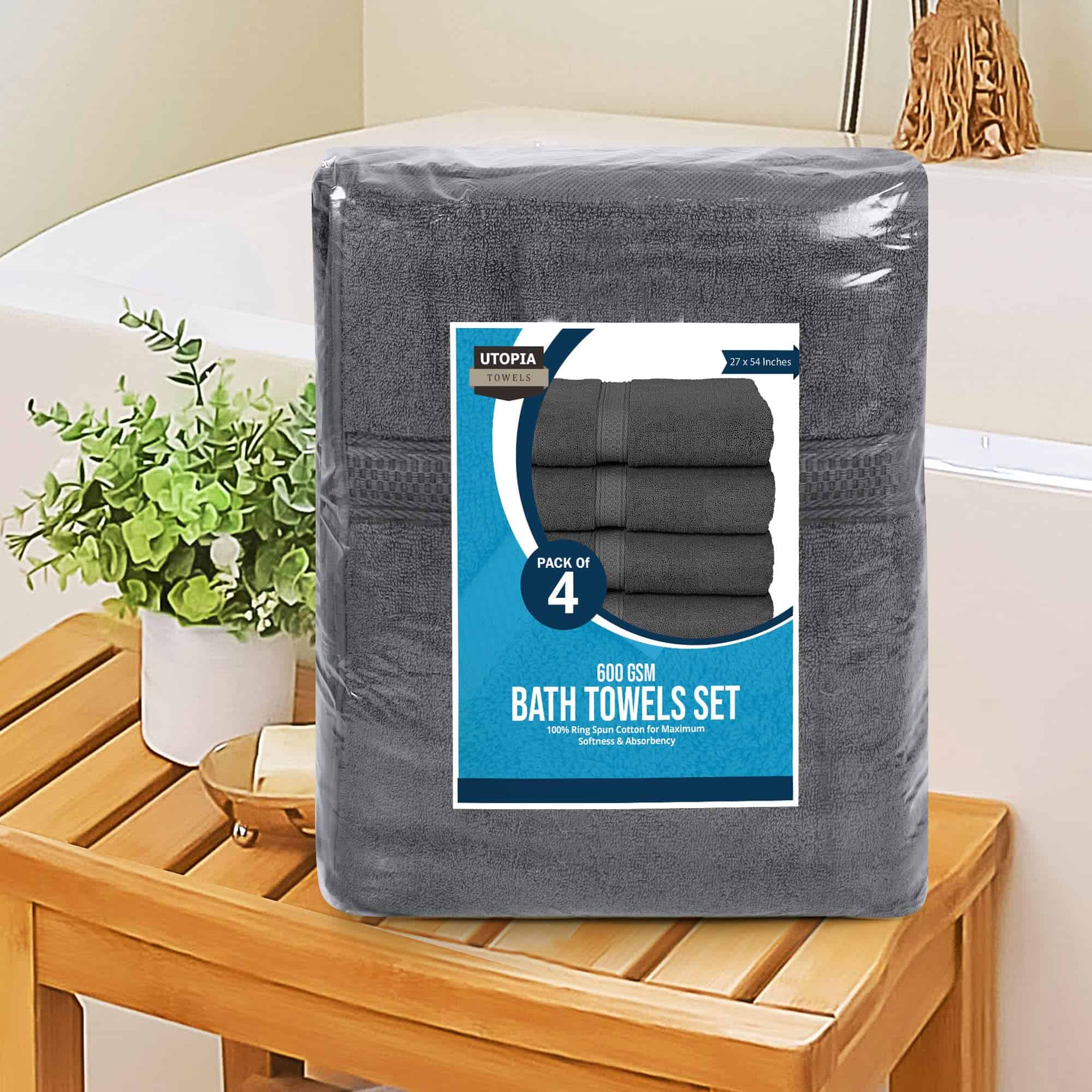 Utopia Towels 4 Pack Premium Bath Towels Set, 27 x 54 Inches, Grey