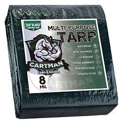 CARTMAN Finished Size 30x40 Feet Waterproof Green Tarp 8 Mil Thick, Multipurpose Protective Cover