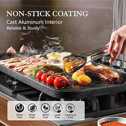 SENSARTE Nonstick Griddle Grill Pan, Pro-Grid Reversible Grill & Griddle Pan, Two Burner Cast Aluminum Griddle, 19.5