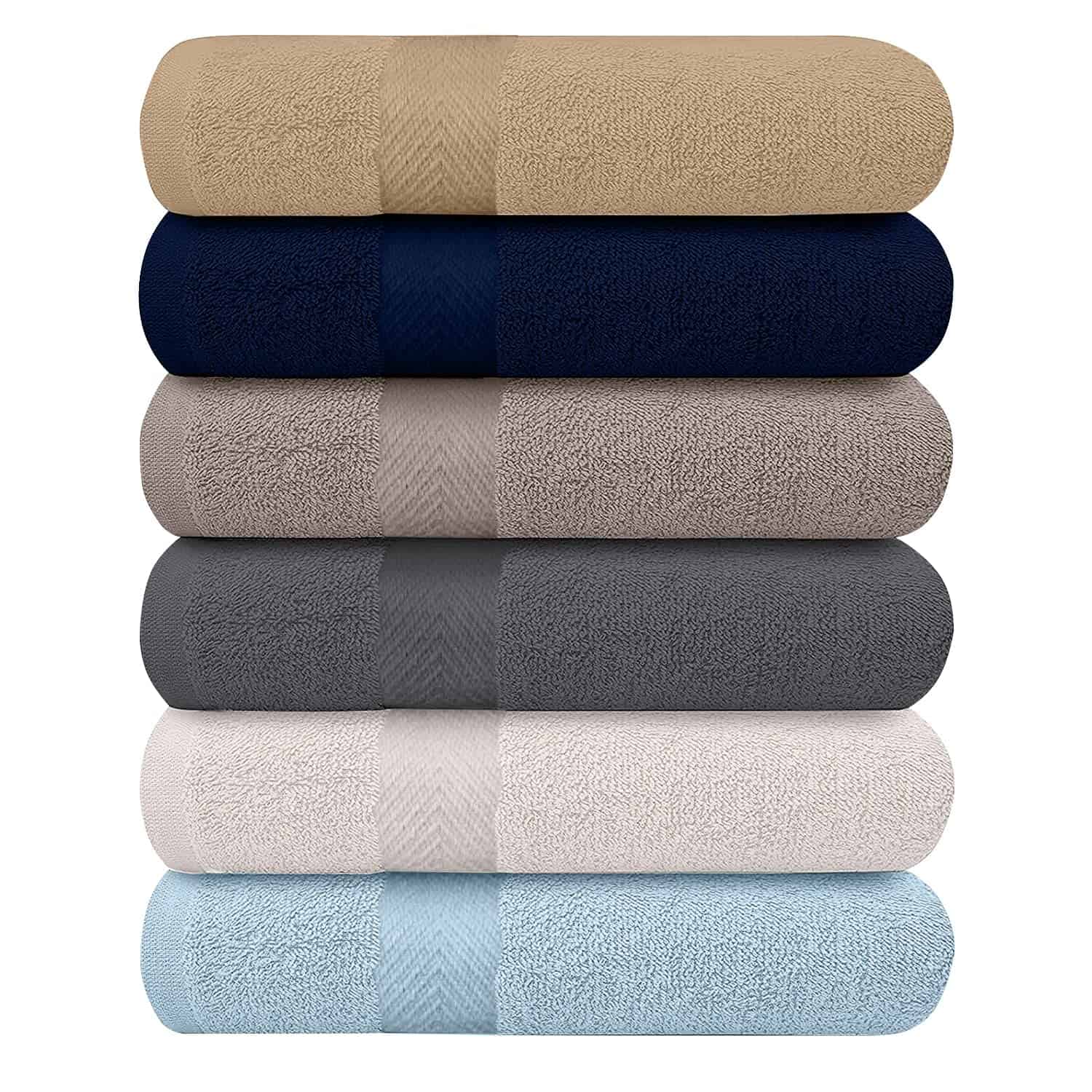 KAHAF Collection 6-Pack Bath Towels - Lightweight - Extra Absorbent - Shower towels (Multi, 27 inchesx54 inches)