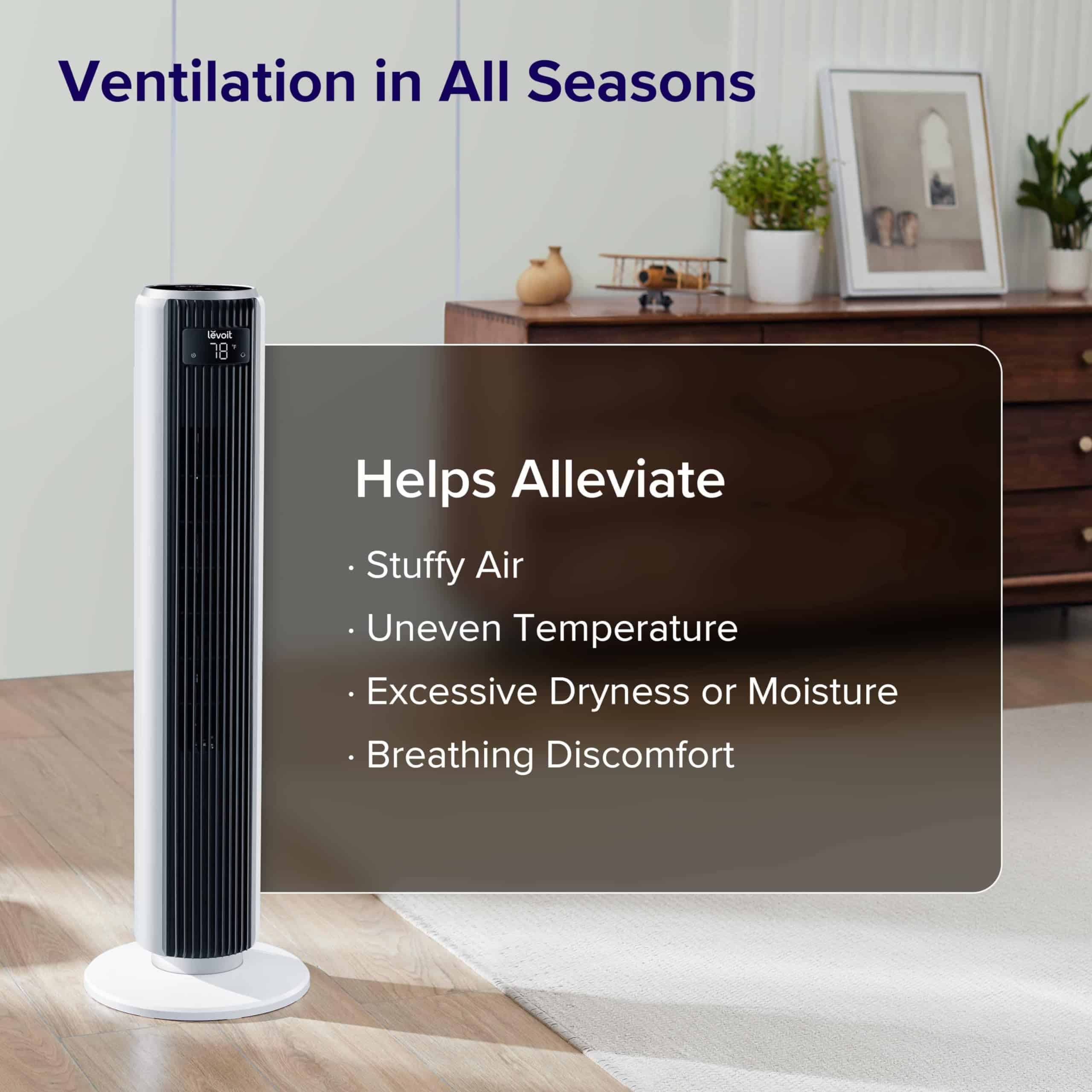 LEVOIT Tower Fan for Bedroom, 25ft/s Standing Fans that Blow Cold Air for Home, Floor Fan 90° Oscillating for Indoors, White