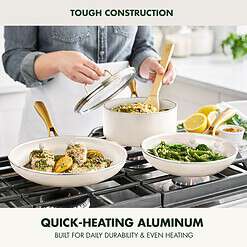 GreenPan Swift 12 Piece Cookware Pot and Pans Set, PFAS & PFOA-Free Healthy Ceramic Nonstick, Gold Stainless Steel Handle, Cream