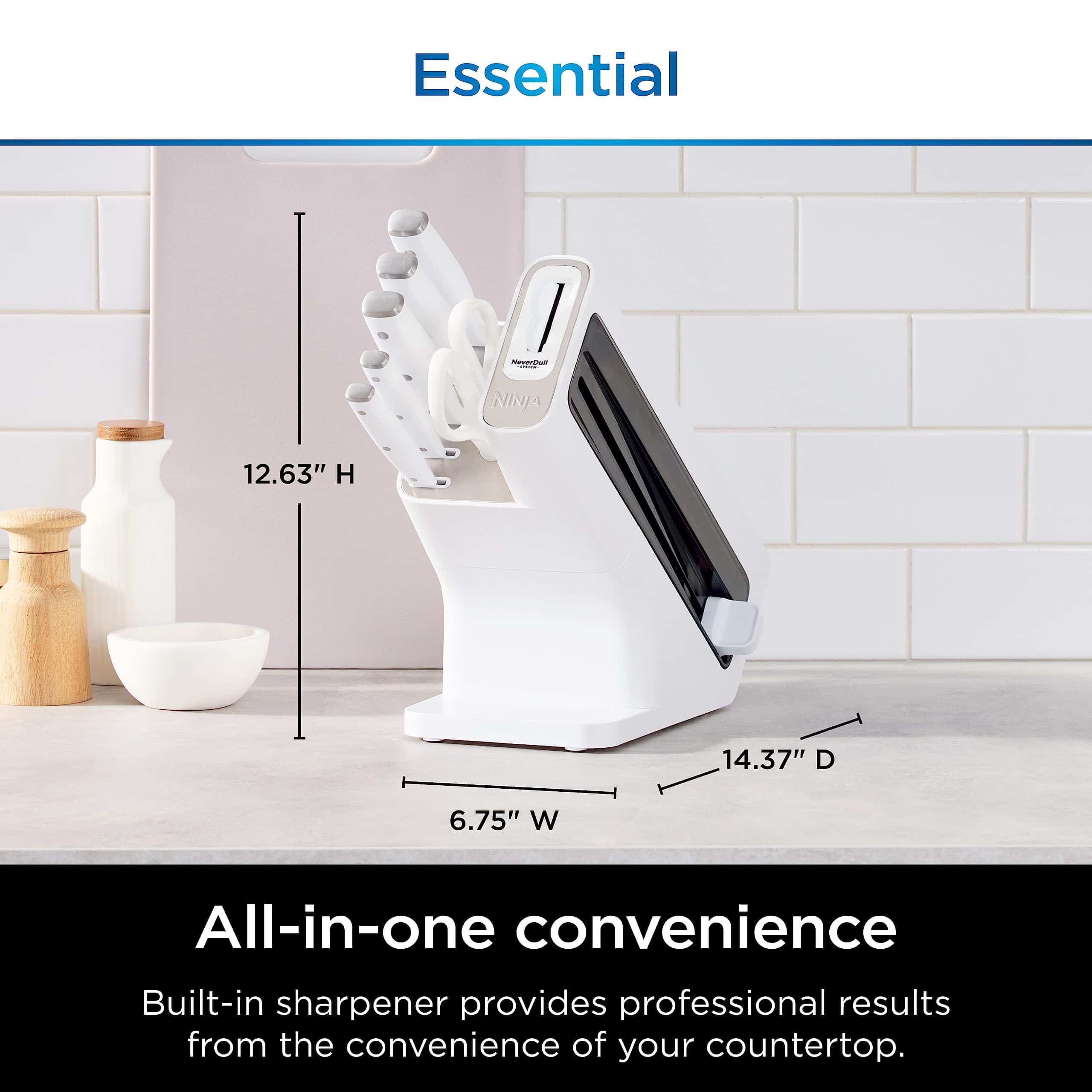 Ninja K12007WHBN NeverDull 7-Piece Prep Knife System, Essential, High Carbon Stainless Steel, Built-in Sharpener, White