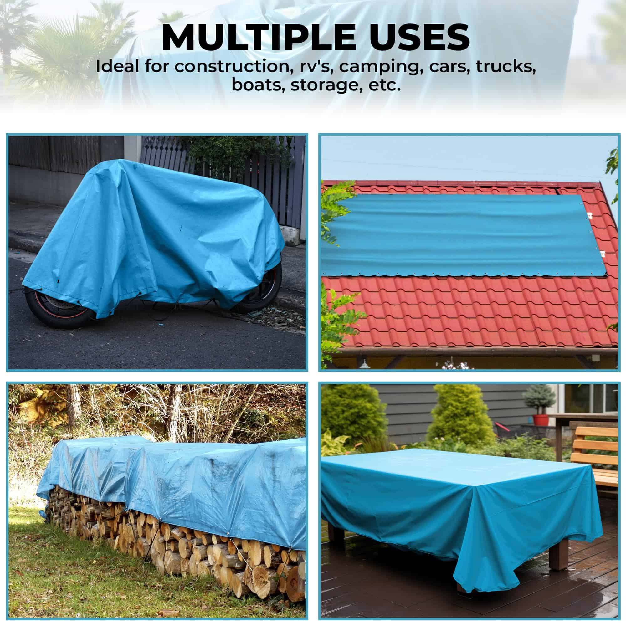 Teal Elite 20x30 Heavy Duty Tarps Waterproof - 12 mil Thick Pool Tarp Cover - 20x30 Tarp UV Resistant, Rip & Tear Proof with Metal Grommets