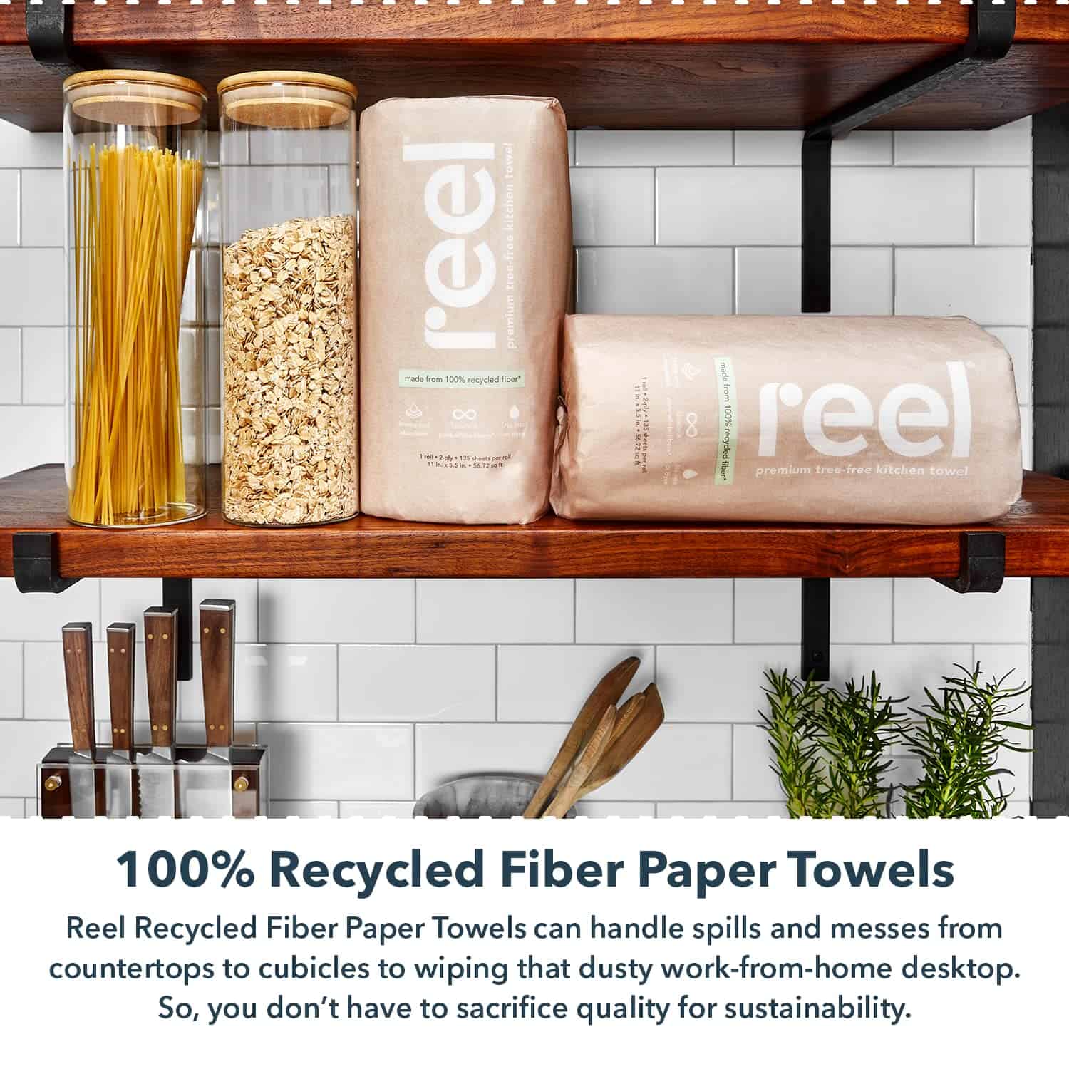 Reel Premium Recycled Paper Towels- 12 Rolls, 2-Ply Made From Tree-Free, Hypoallergenic and Zero Plastic Packaging