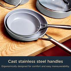 Ninja CW39010GY NeverStick Ceramic Pro, Non-Stick Pots & Pans Set with Glass Lids, PTFE Free, Ceramic Coated, Stainless Steel, Gray
