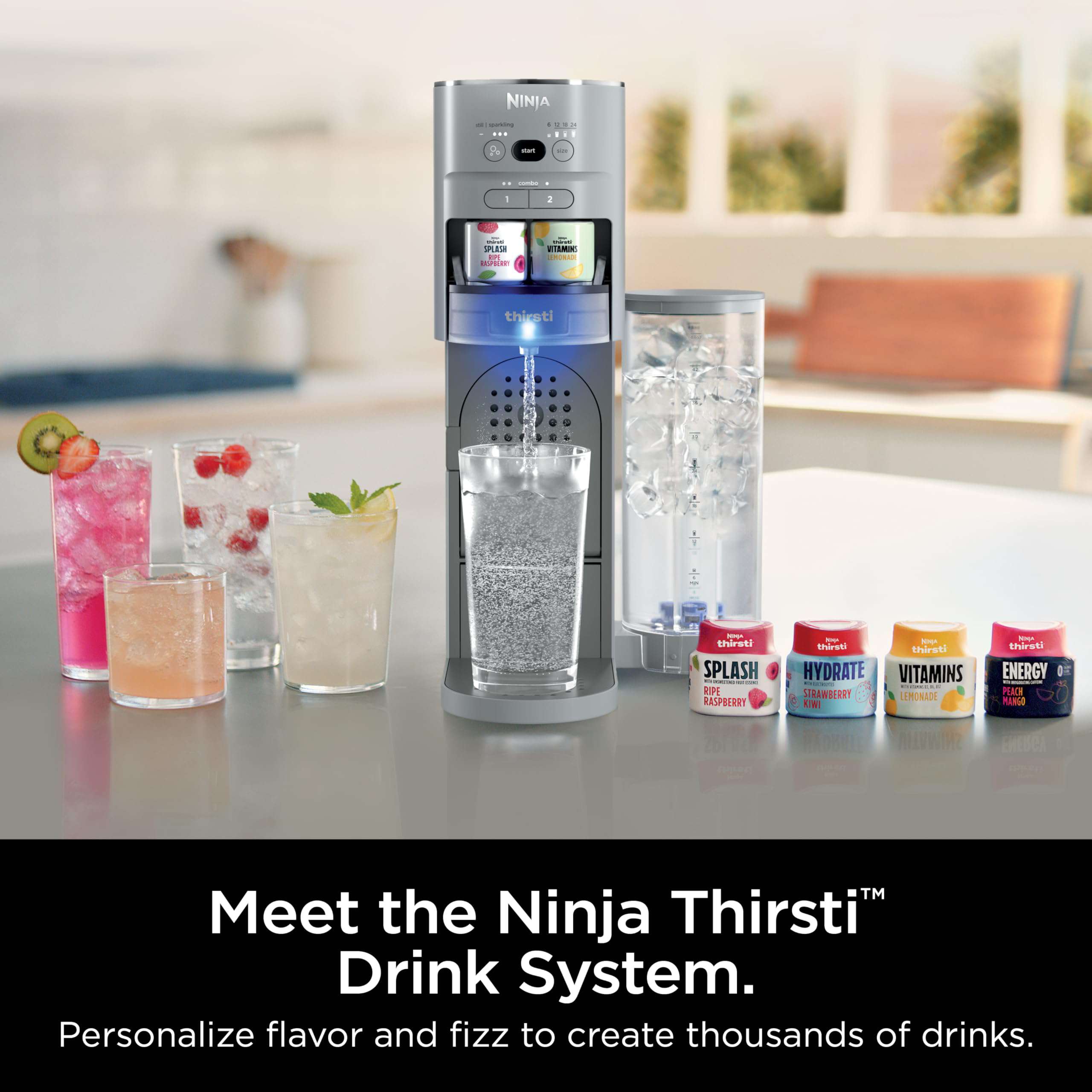 Ninja Thirsti Drink System, Soda Maker, Create Unique Sparkling & Still Drinks, Personalize Size & Flavor, Grey