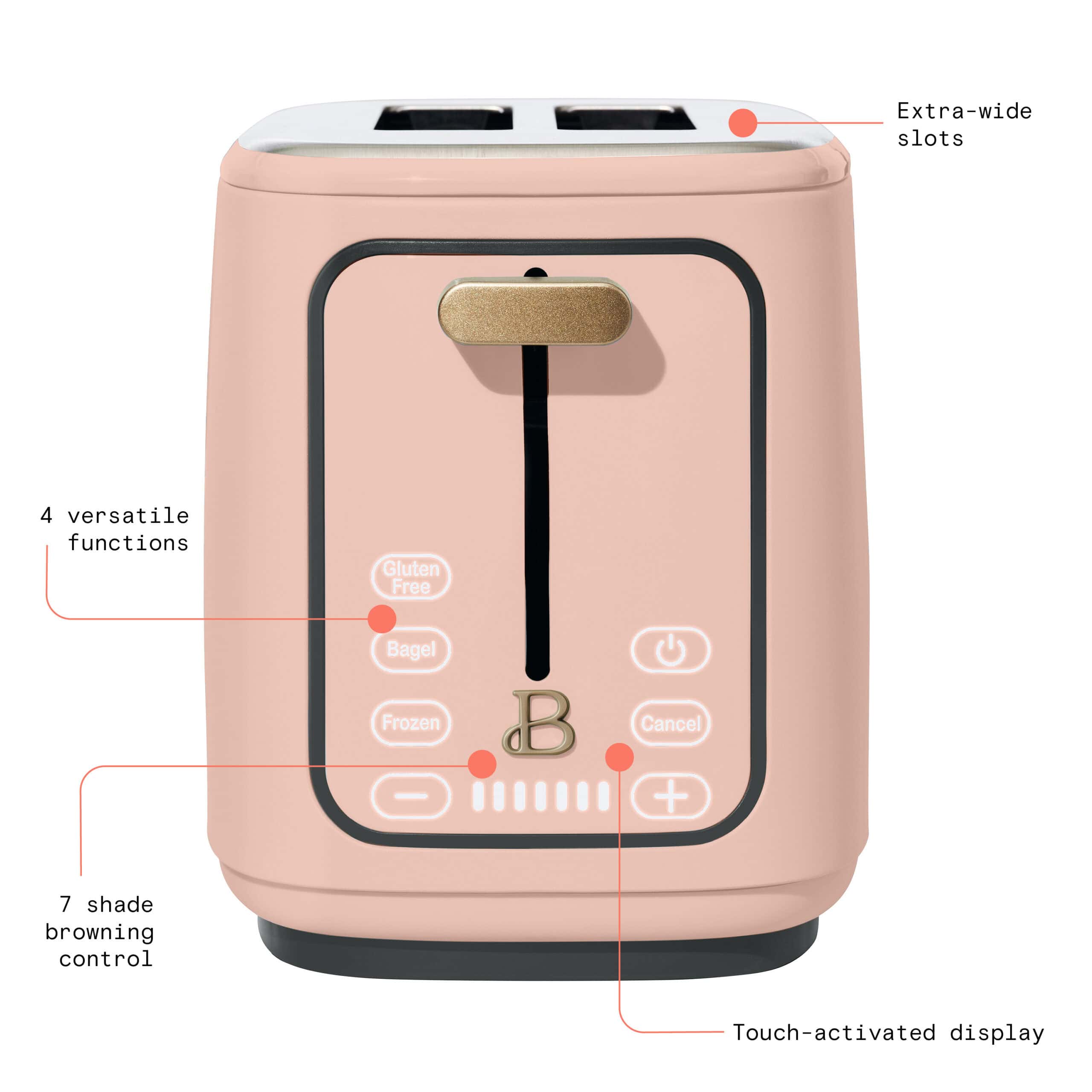 Beautiful 2 Slice Toaster with Touch-Activated Display, Rose by Drew Barrymore