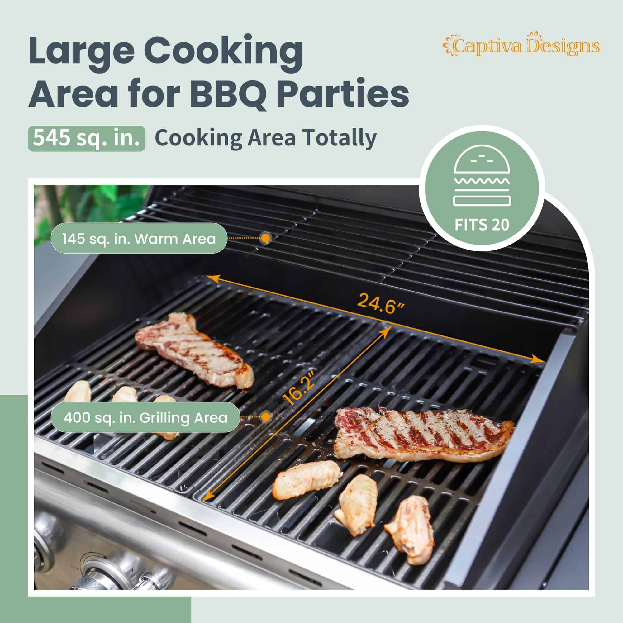 Captiva Designs 4-Burner Propane Gas BBQ Grill with Side Burner & Porcelain-Enameled Cast Iron Grates