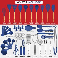 Kaluns 50 PCS Silicone Kitchen Utensils Set Complete Kitchen Set, Blue