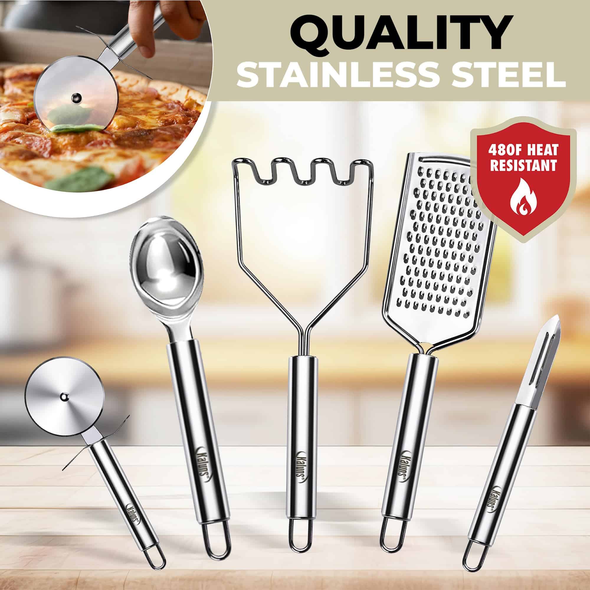 Kaluns 50 PCS Silicone Kitchen Utensils Set Complete Kitchen Set, Khaki