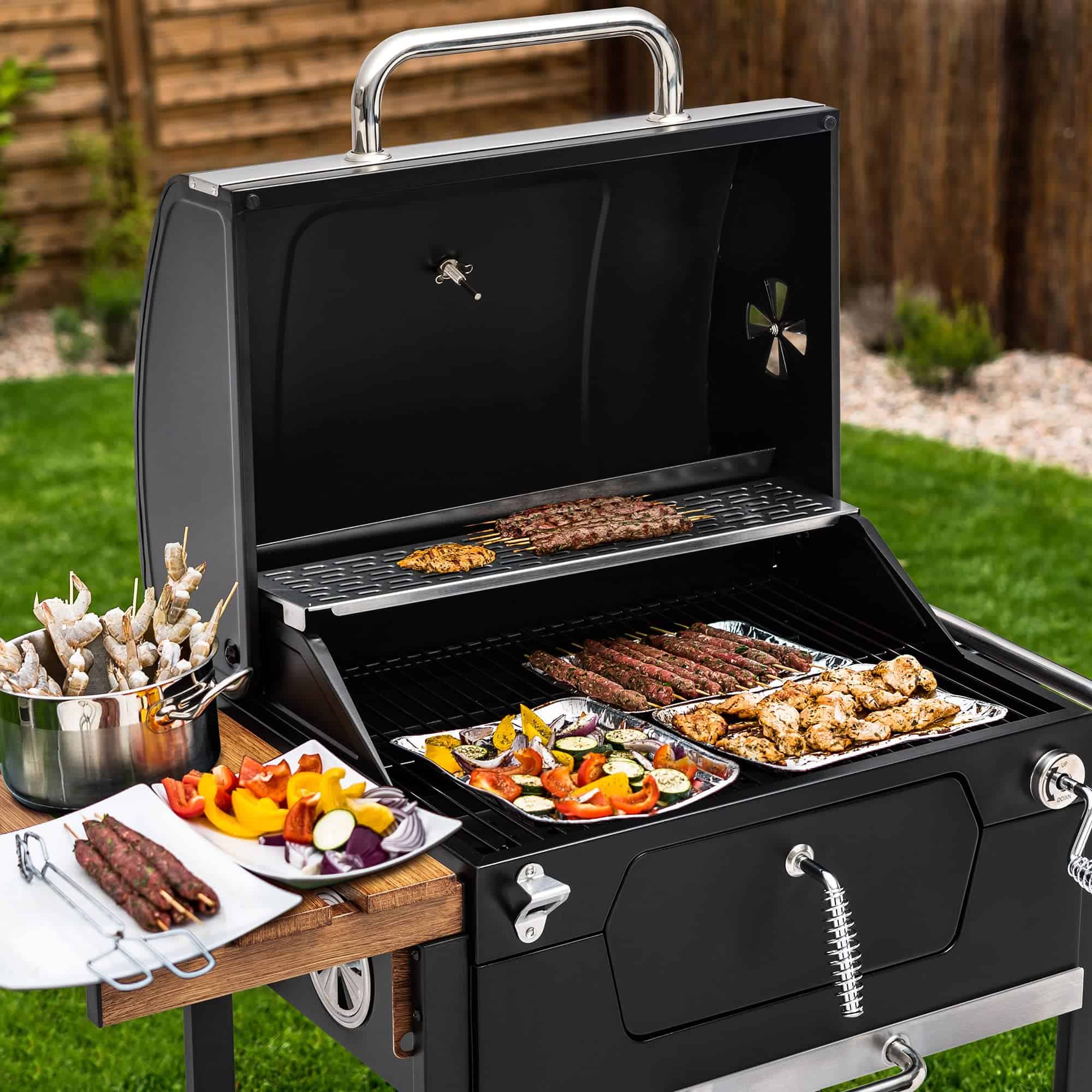Royal Gourmet CD1824M 24-Inch Charcoal Grill, BBQ Smoker with Handle and Folding Table, Black, Medium
