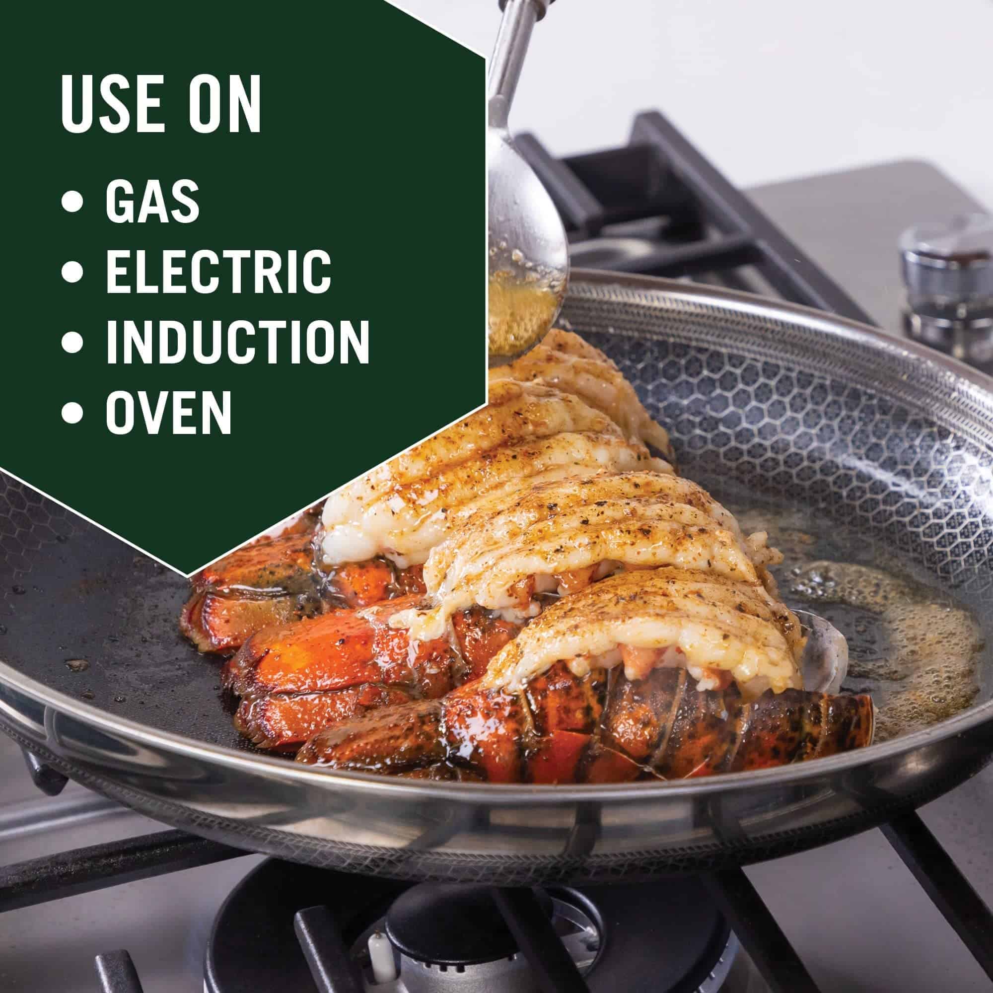 HexClad Hybrid Nonstick 8-Inch Fry Pan with Tempered Glass Lid, Stay-Cool Handle, Dishwasher and Oven Safe