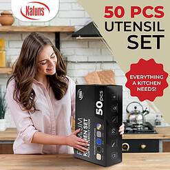 Kaluns 50 PCS Silicone Kitchen Utensils Set Complete Kitchen Set, Khaki