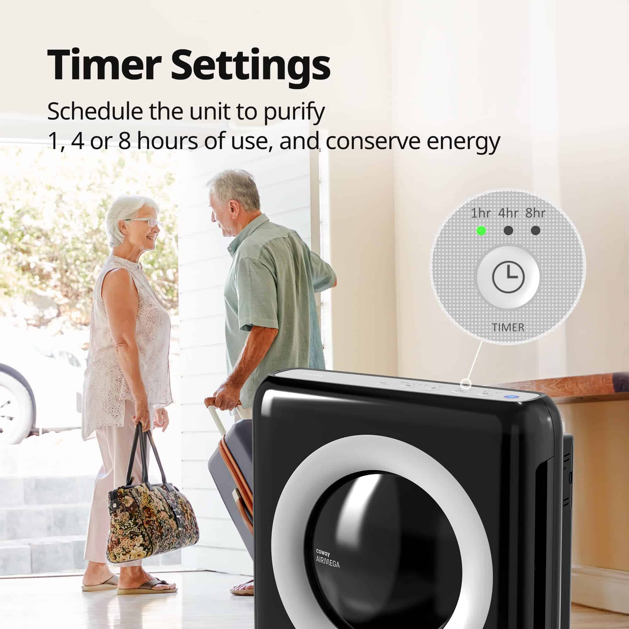 Coway Airmega AP-1512HH True HEPA Air Purifier with Air Quality Monitoring, Auto Mode, Timer, Filter Indicator, Eco Mode, Black
