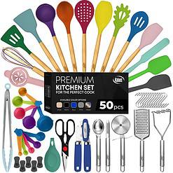 Kaluns 50 PCS Silicone Kitchen Utensils Set Complete Kitchen Set, Multicolor