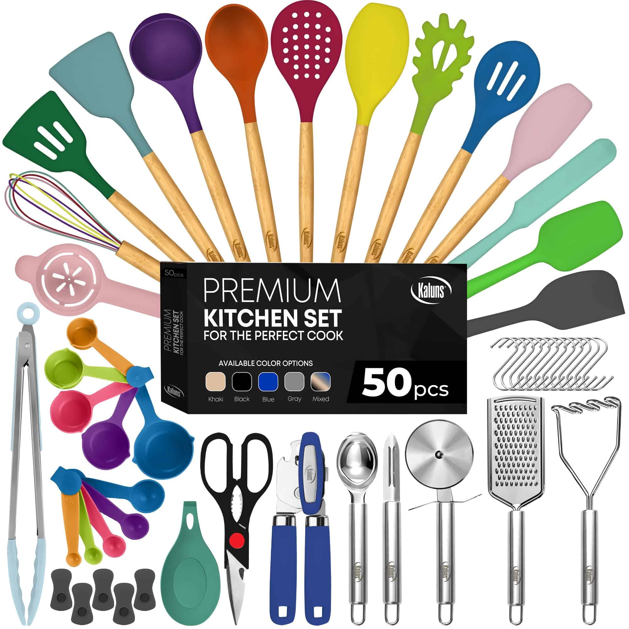 Kaluns 50 PCS Silicone Kitchen Utensils Set Complete Kitchen Set, Multicolor