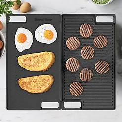 Cast Iron Reversible Grill/Griddle Set with Press, Scraper & Mitts - Pre-Seasoned, Non-Stick - 16.75