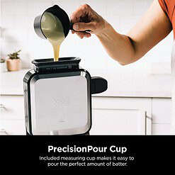 Ninja BW1001 NeverStick PRO Belgian Waffle Maker, Vertical Design, 5 Shade Settings, Black & Silver